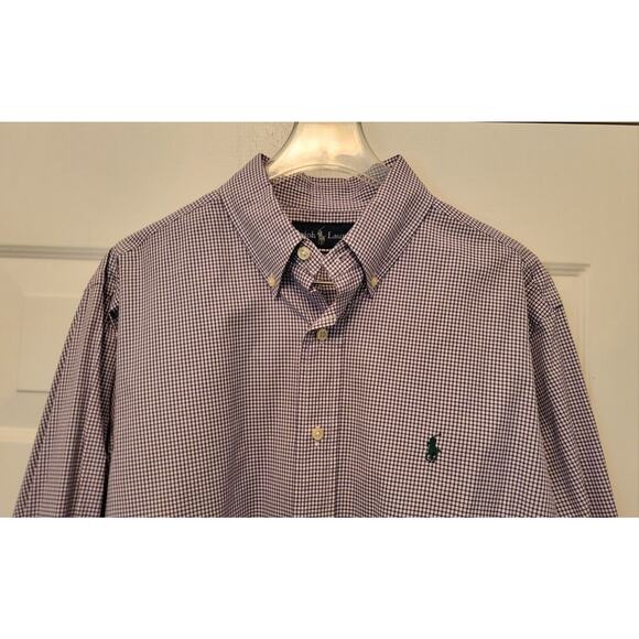 Ralph Lauren Men’s Classic Fit Purple Gingham Long Sleeve Shirt Size 16 34/35 - Picture 11 of 12